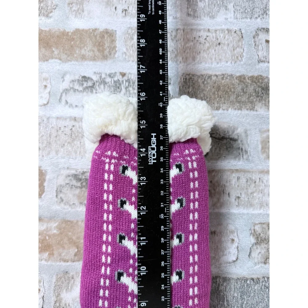 Magenta Purple Sneaker Lace Up Slipper Socks Sherpa Lined Non Slip One Size‎ NEW